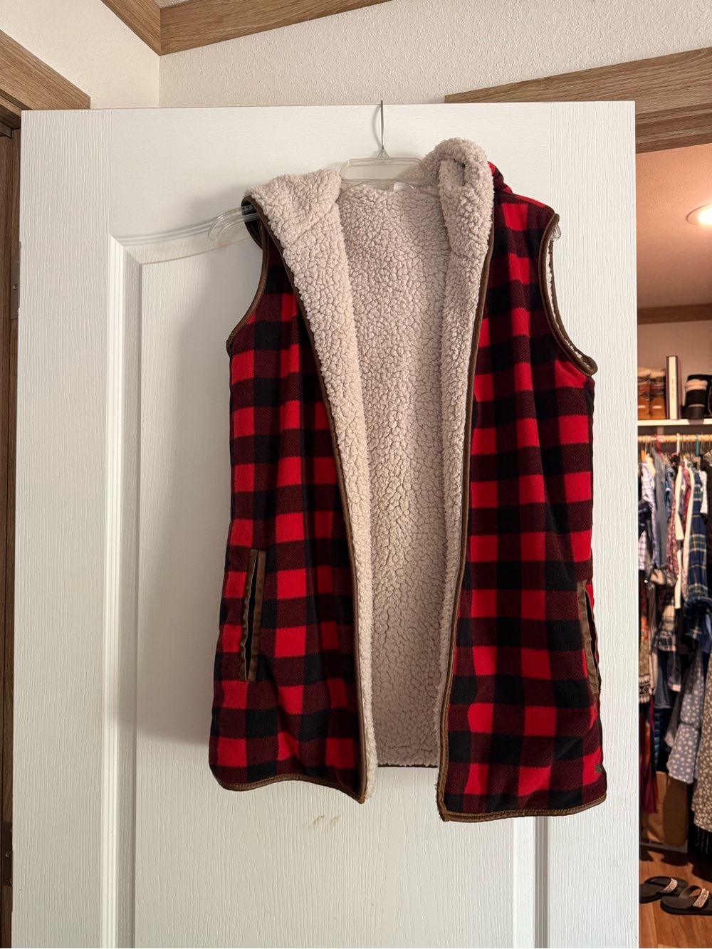 Red & Black Buffalo Plaid Sherpa-Lined Vest